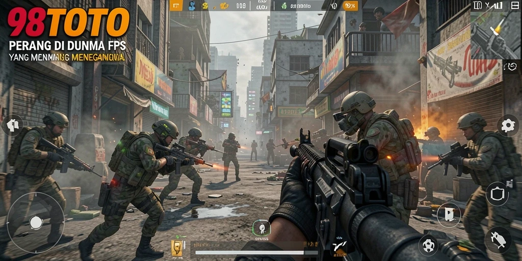 Screenshot gameplay 98TOTO menampilkan aksi tembak-menembak yang intens.