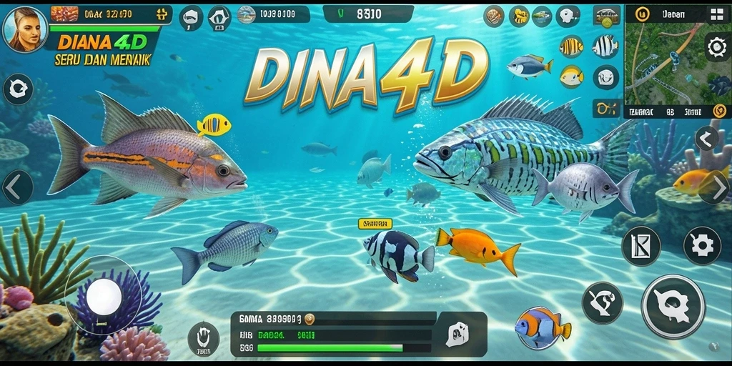 Tampilan gameplay seru DIANA4D saat menangkap ikan.