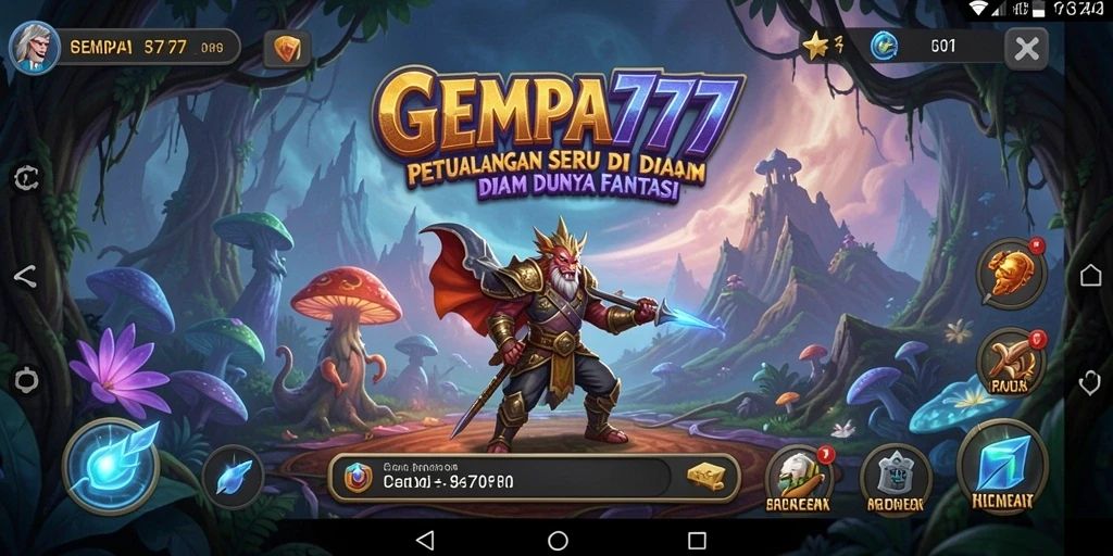 Tangkapan layar gameplay dari GEMPA777 menampilkan petualangan epik dan pemandangan menakjubkan.