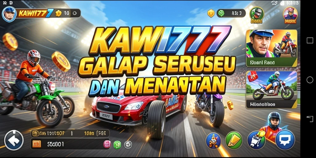 Tampilan utama KAWI777 menampilkan aksi balap yang mendebarkan.