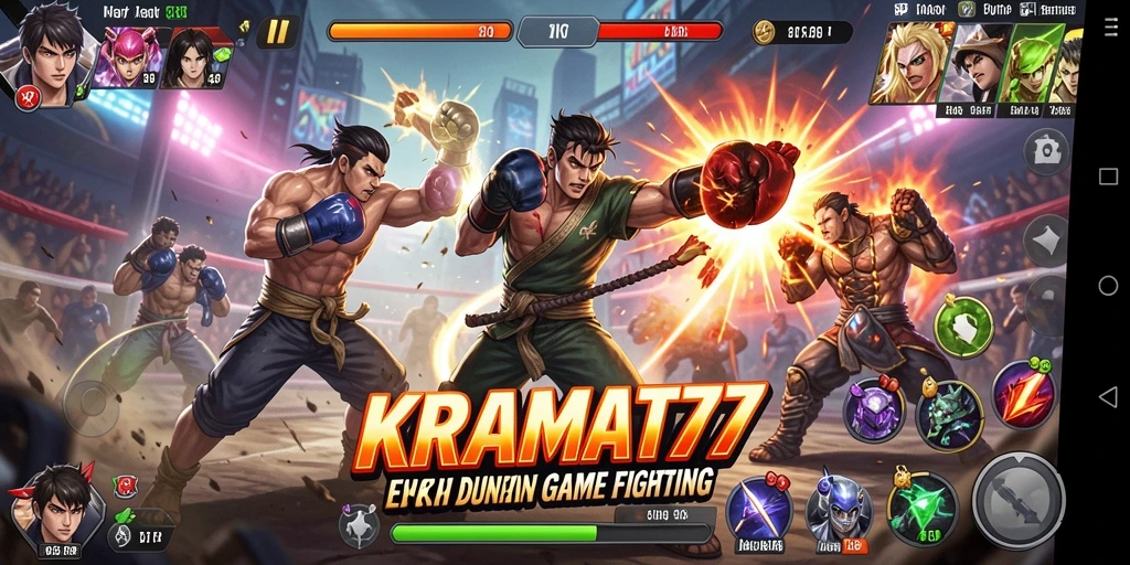 Tampilan gameplay yang seru di KRAMAT77 saat bertarung.