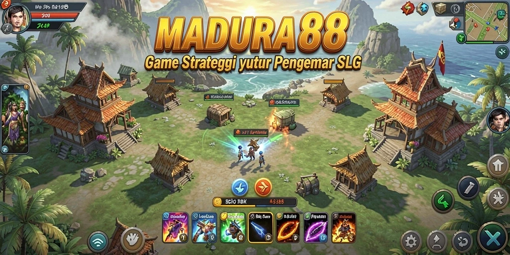 Tampilan gameplay <strong>MADURA88</strong> dengan peta strategis dan pertempuran epik.