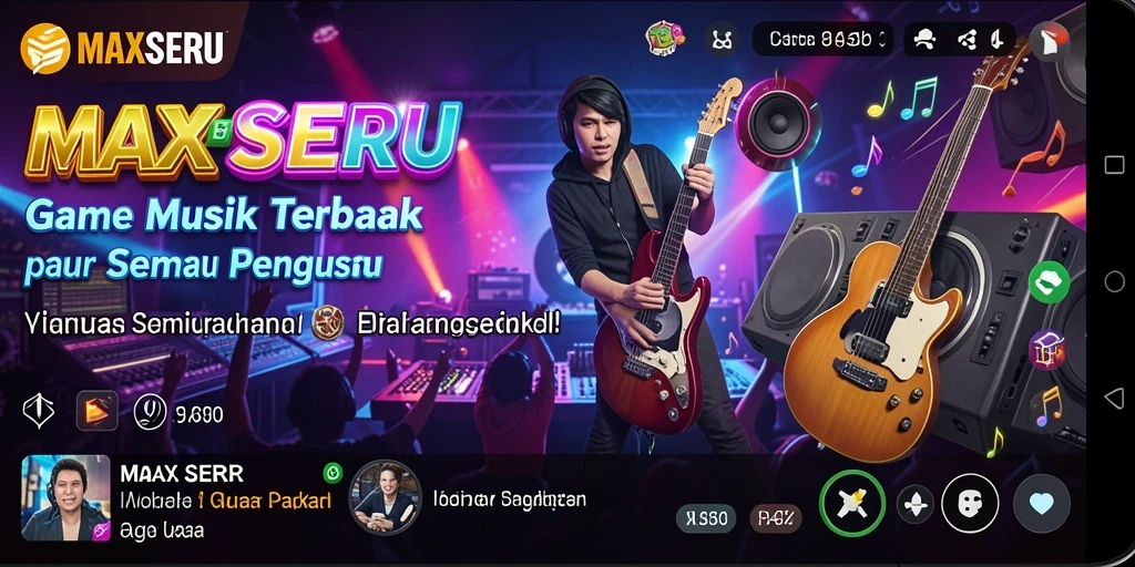 Tangkapan layar gameplay MAXSERU yang menunjukkan fitur permainan musik yang interaktif.