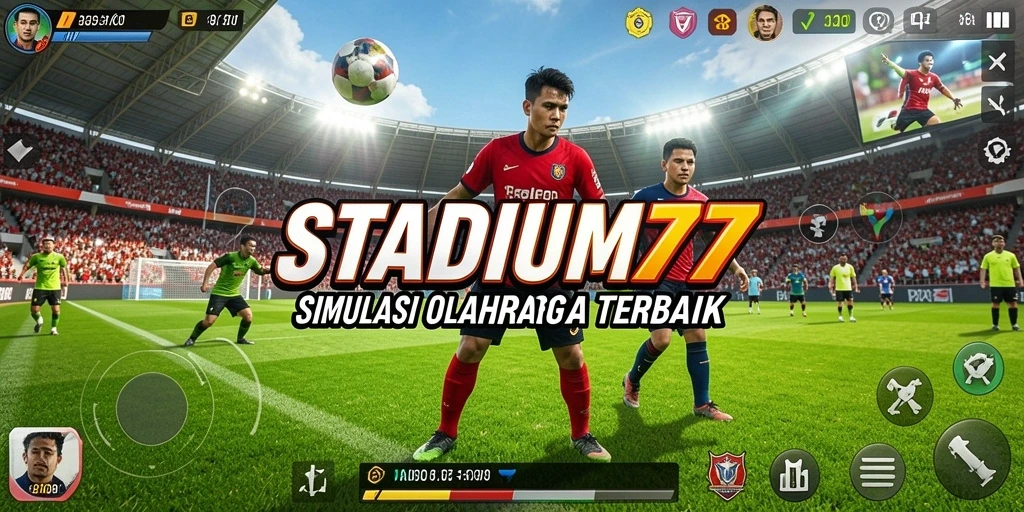 Screenshot utama STADIUM77 menunjukkan aksi menarik dalam simulasi olahraga.