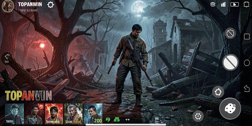 Tampilan gameplay menegangkan di TOPANWIN dengan suasana menyeramkan.